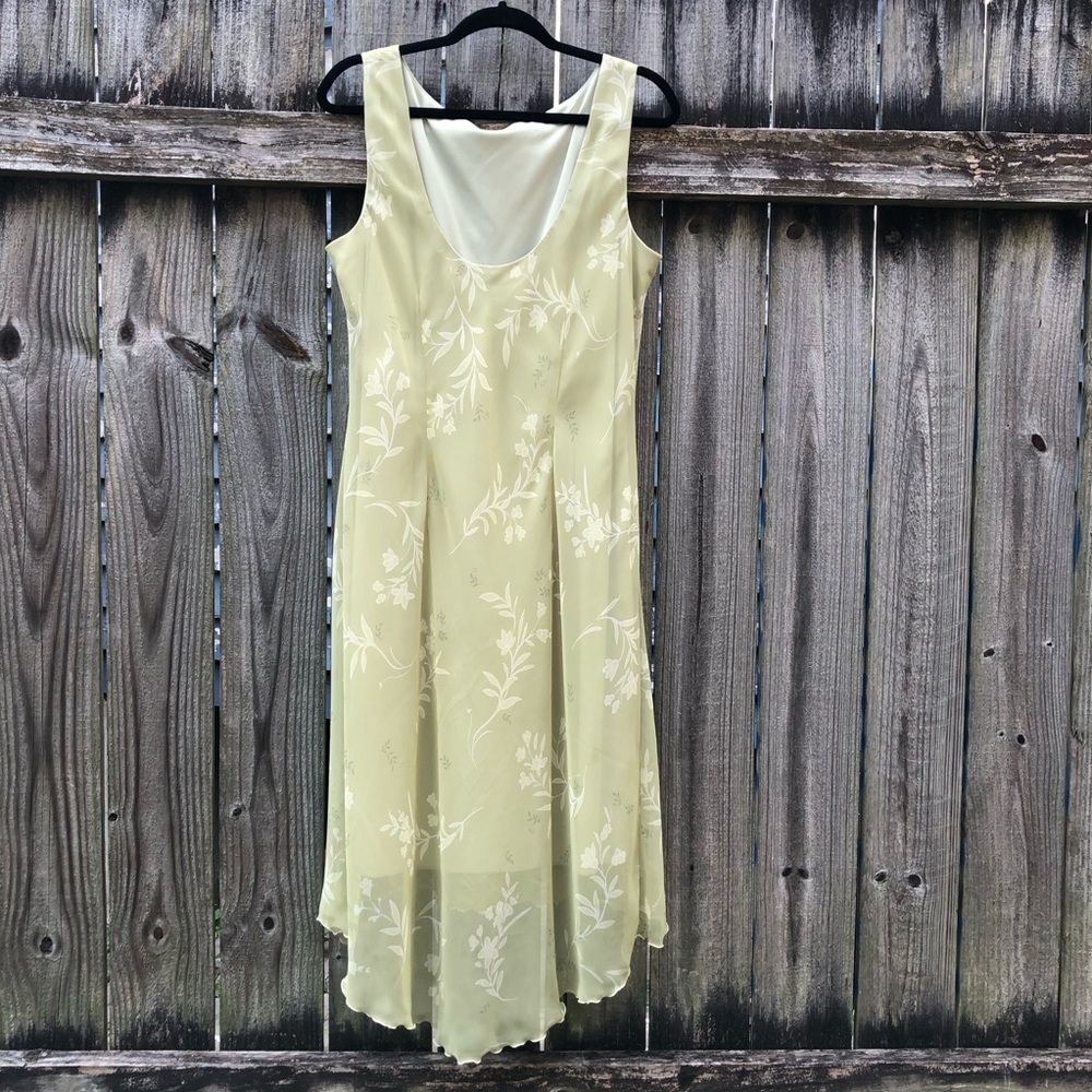 Vintage 90s Sheer Floral Fairy Dress Meghan Matthews Green Low Back Bias Cut